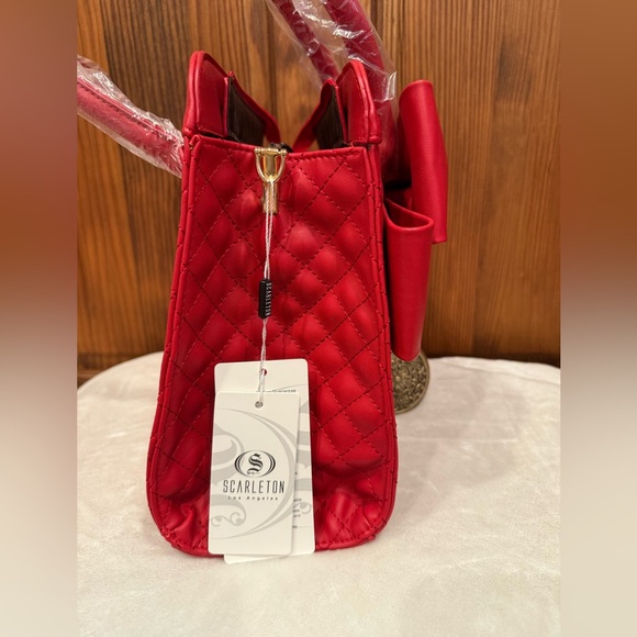 Scarleton Red Quilted Bow Satchel Handbag Crossbody Vegan Leather- NWT - Picture 4 of 8